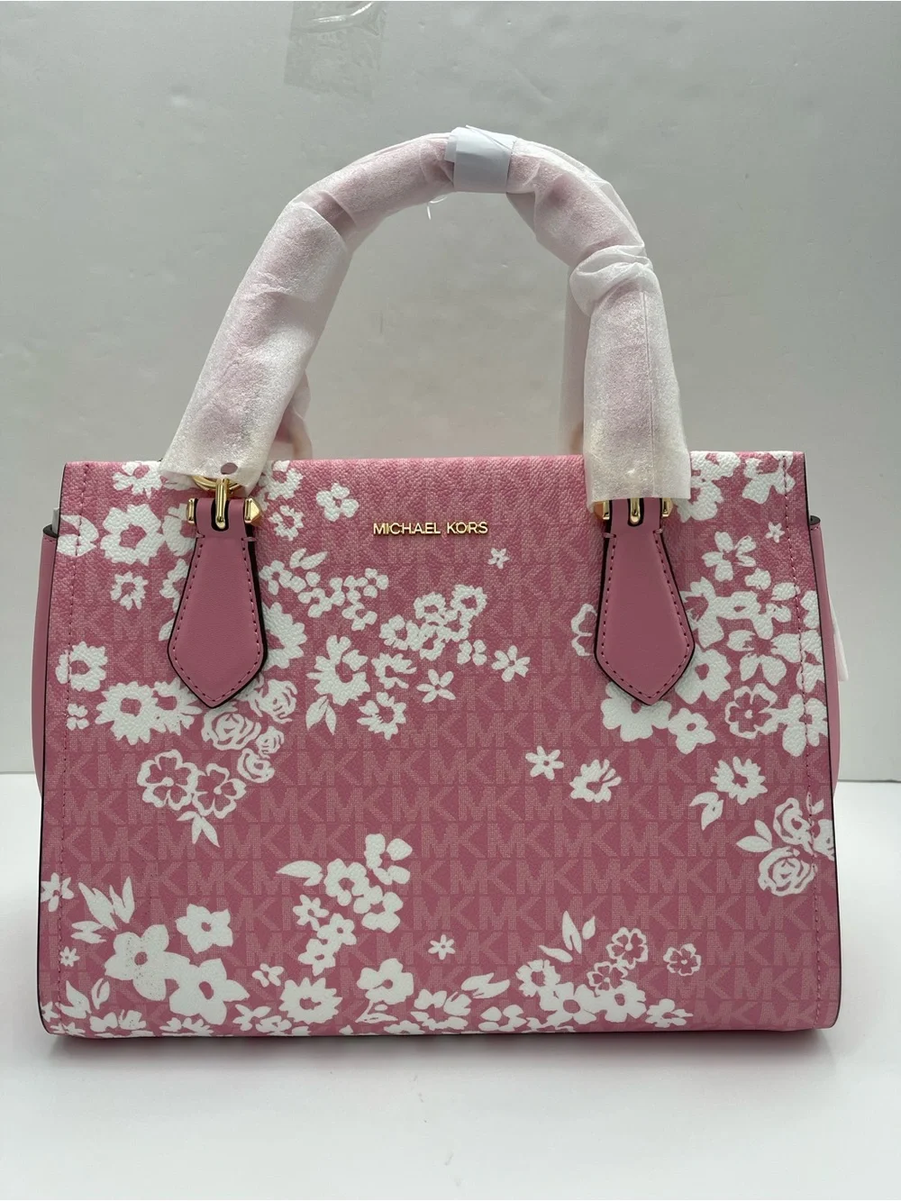 MICHAEL KORS Marilyn Md Printed Signature Logo Satchel Crossbody 
Carnation 
NWT - Picture 2 of 16